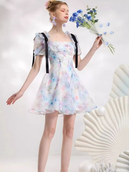 Bow fluttering floral dress