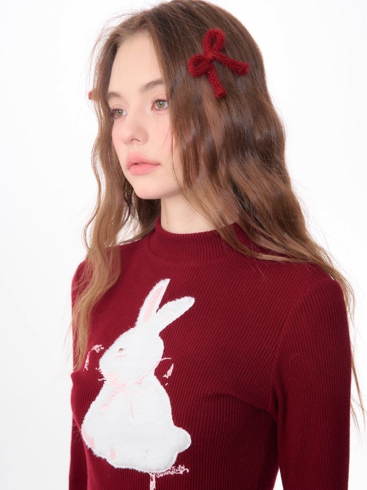 Plush Rabbit Red Bottom Knit Sweater