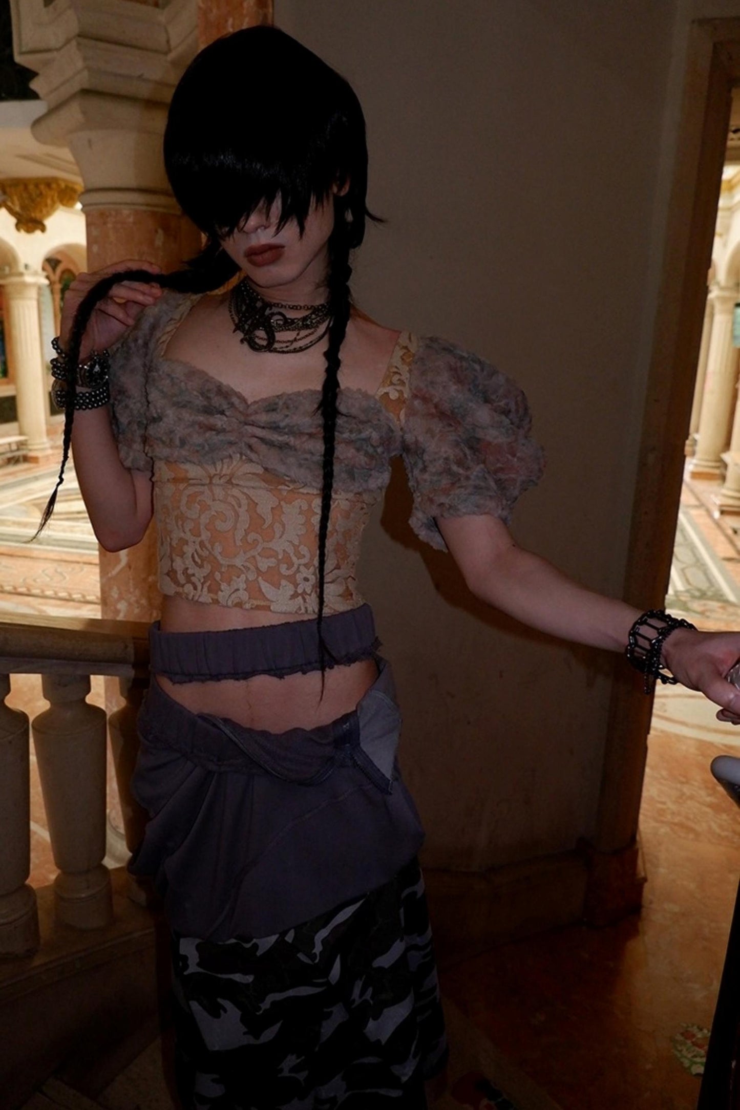 Patchwork Sheer Bud Strap Top