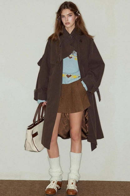 Wide Waist Wool A-Line Skirt