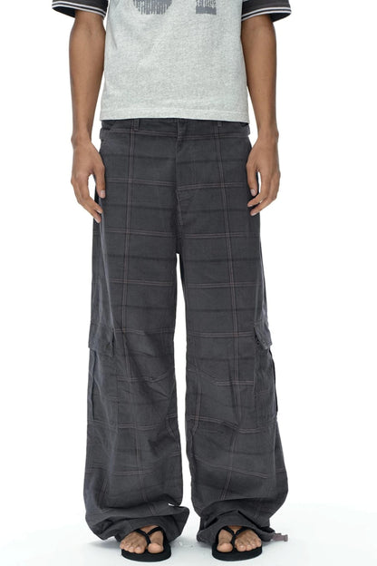 Exitmode Retro Two-Tone Plaid Cargo Pants