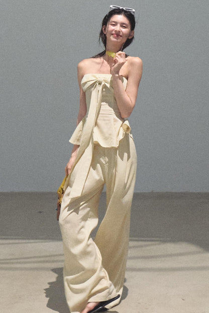 Eternal River Linen Bandeau Top & Wide-Leg Trousers Set-Up