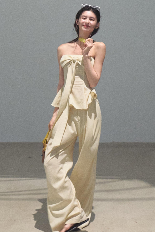 Eternal River Linen Bandeau Top & Wide-Leg Trousers Set-Up