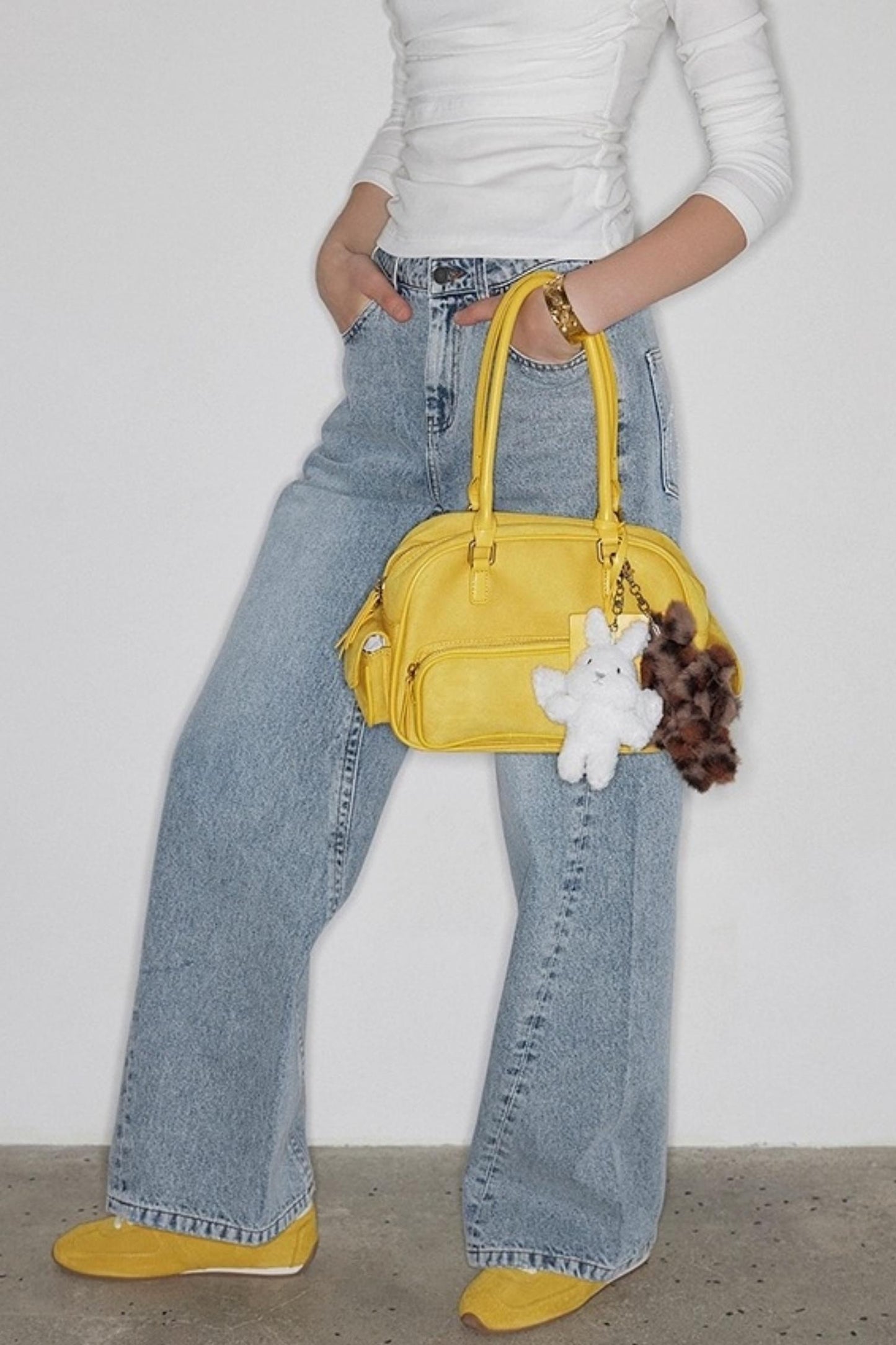 Distressed Lace Waist Loose Jeans