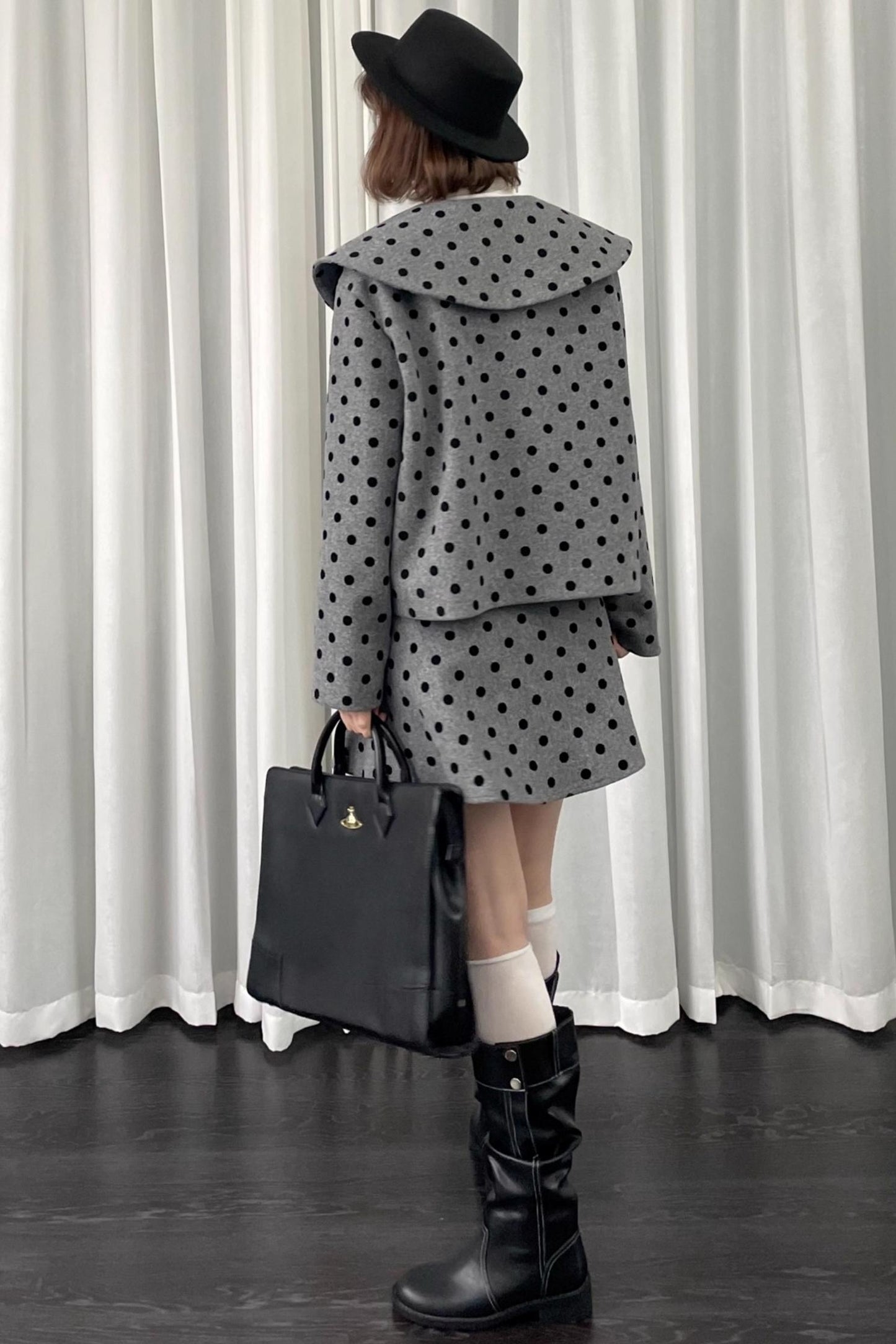 Gray Polka Dot Preppy Suit Set-Up