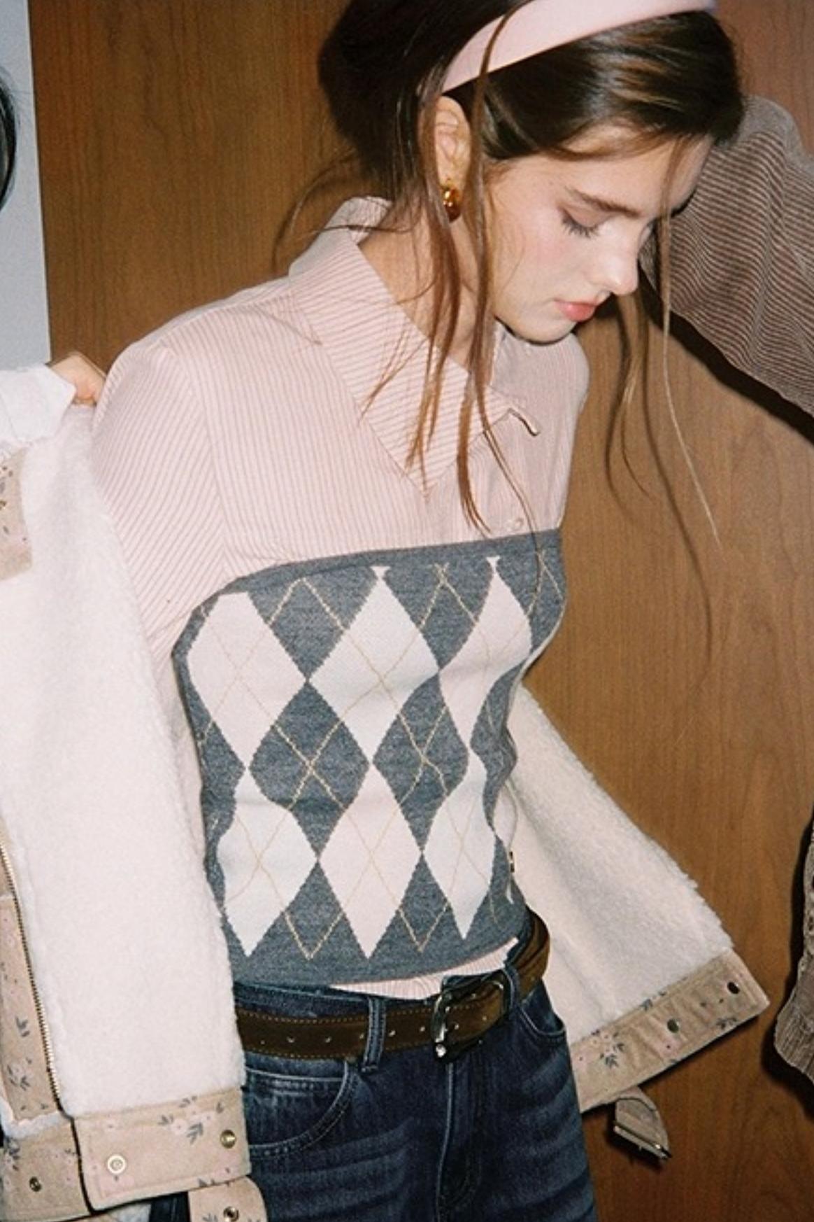 Striped Asymmetrical Slanted Placket Shirt Set-Up