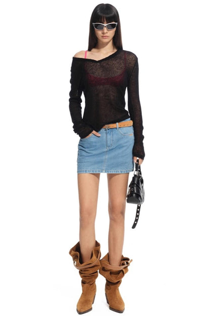 Alpaca Knit Layered V-Neck Long Sleeve Top