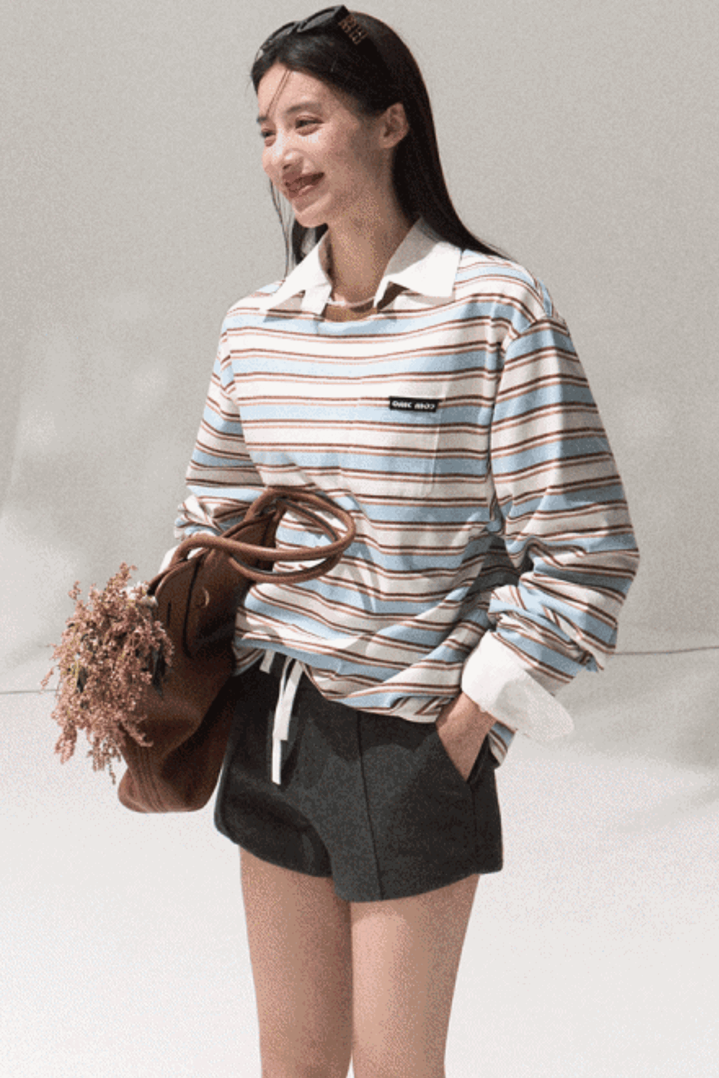 Contrasting Striped Long-Sleeve Shirt