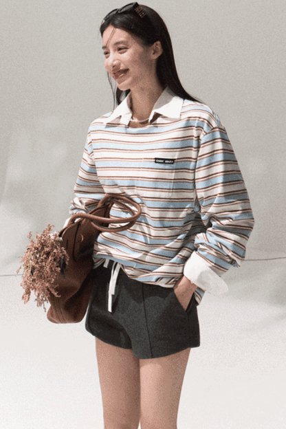 Contrasting Striped Long-Sleeve Shirt