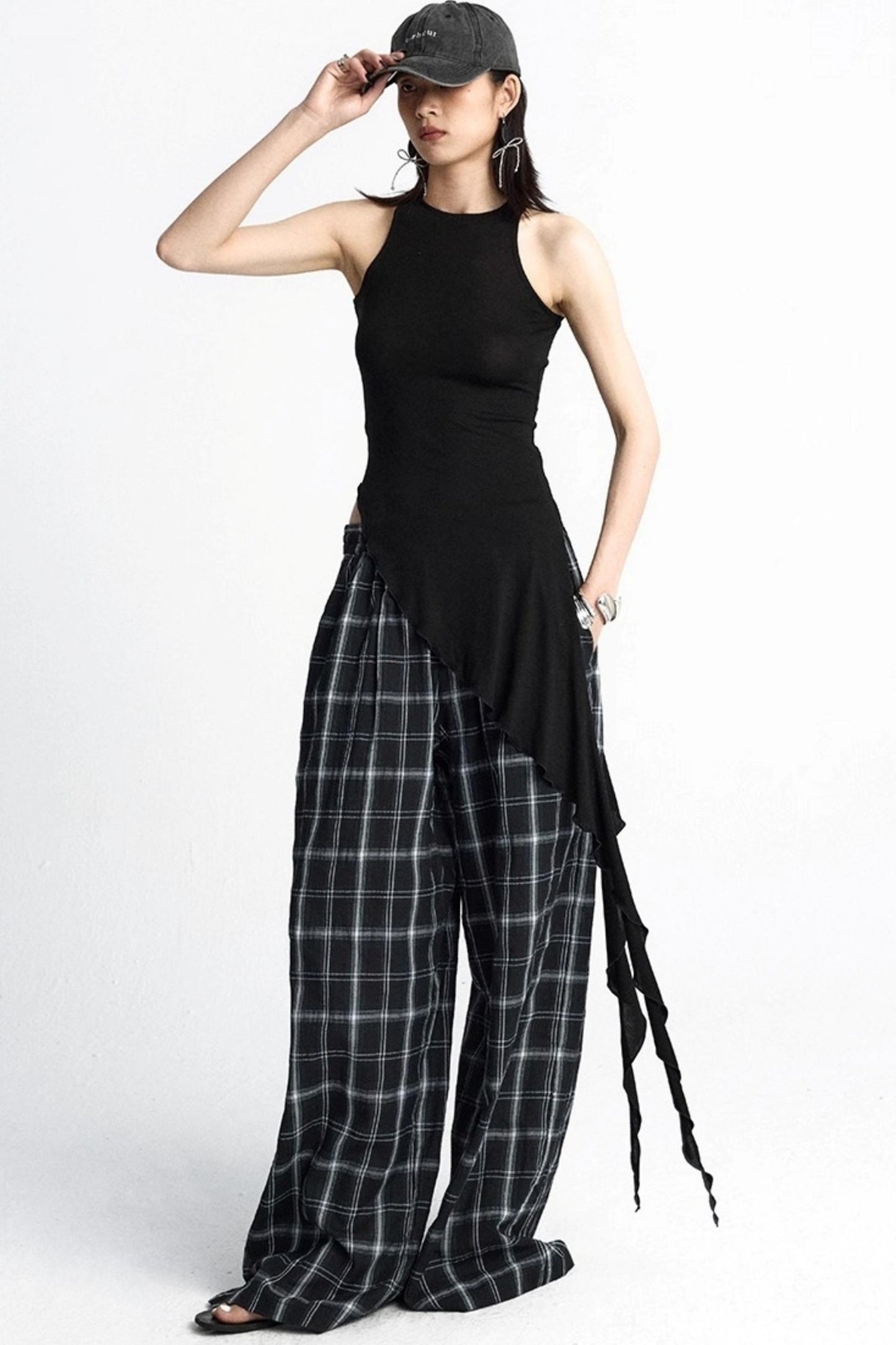 Summer Plaid Wide-Leg Pants