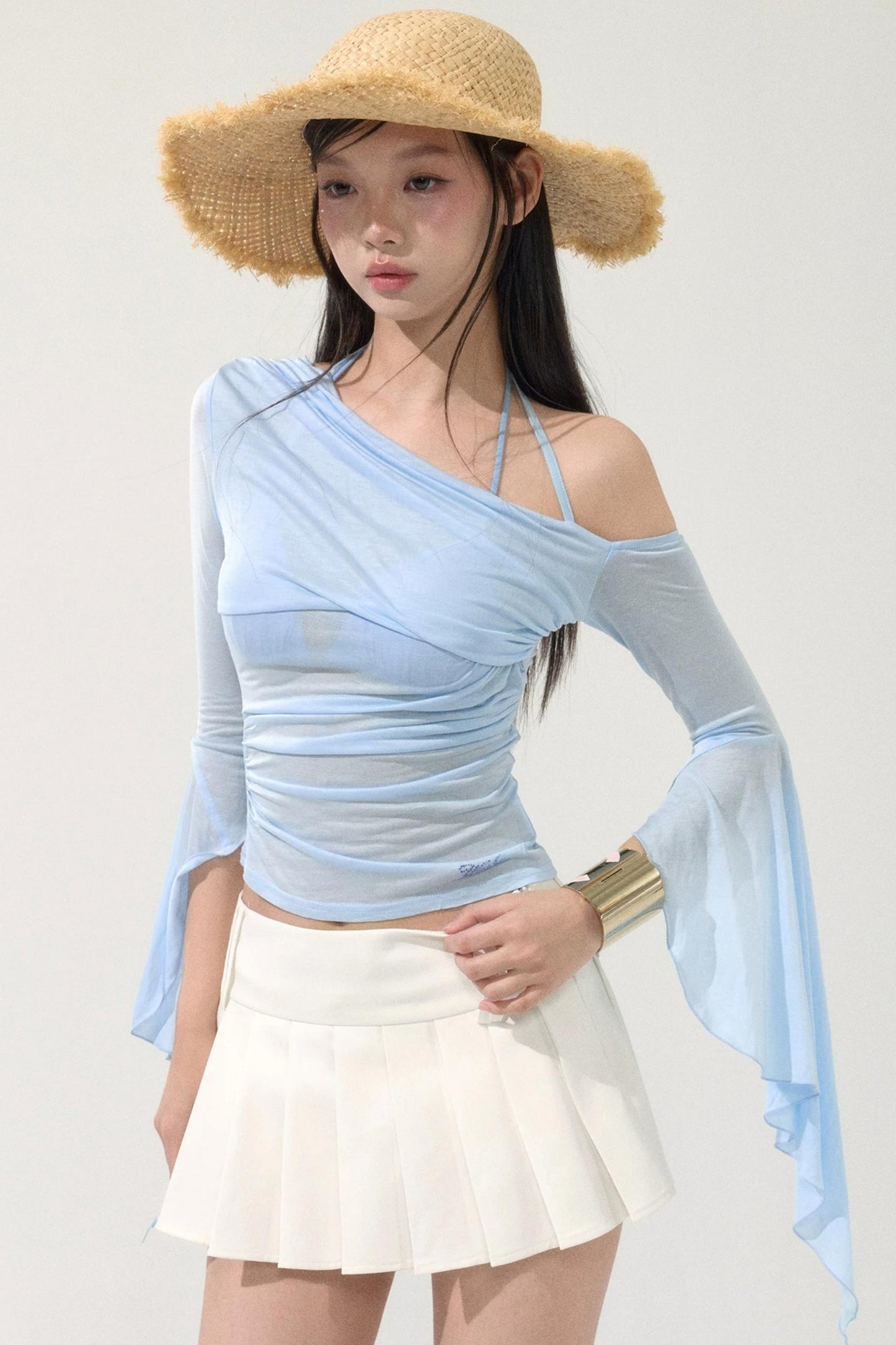 Sweet Off-Shoulder Pleated Top