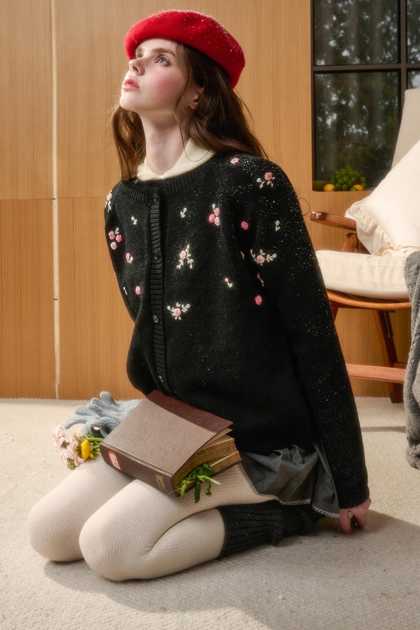 Embroidered Wool Floral Cardigan