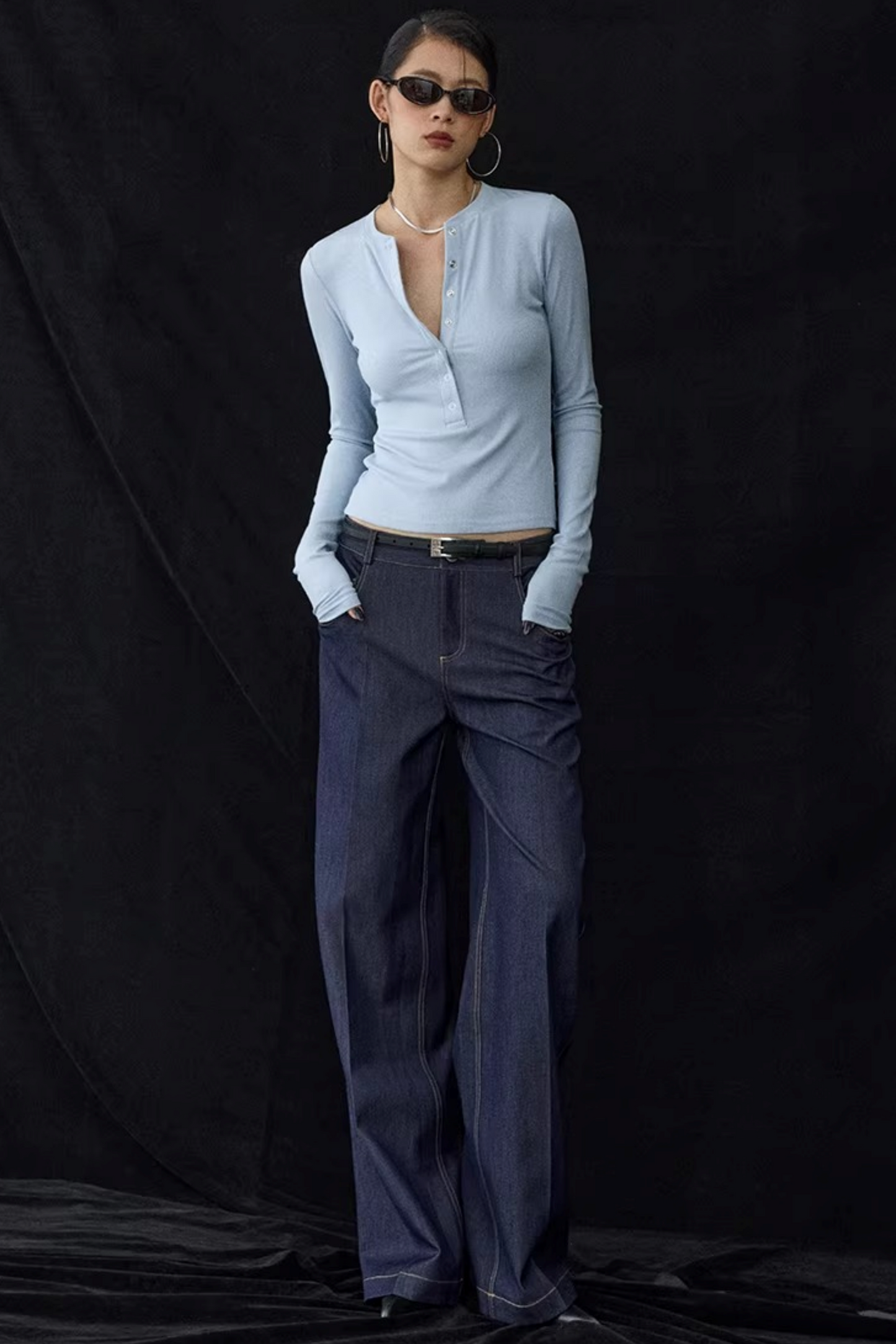 Henry Collar Knit Blouse