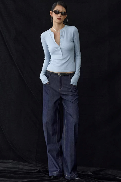 Henry Collar Knit Blouse