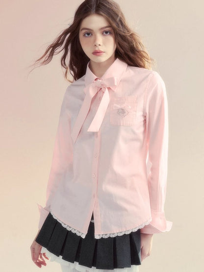 Butterfly Embroidery Vintage Loose Lace Shirt With Ties