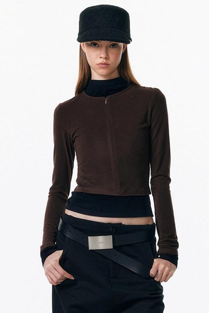 Velvet-Feel Color-Blocked Top