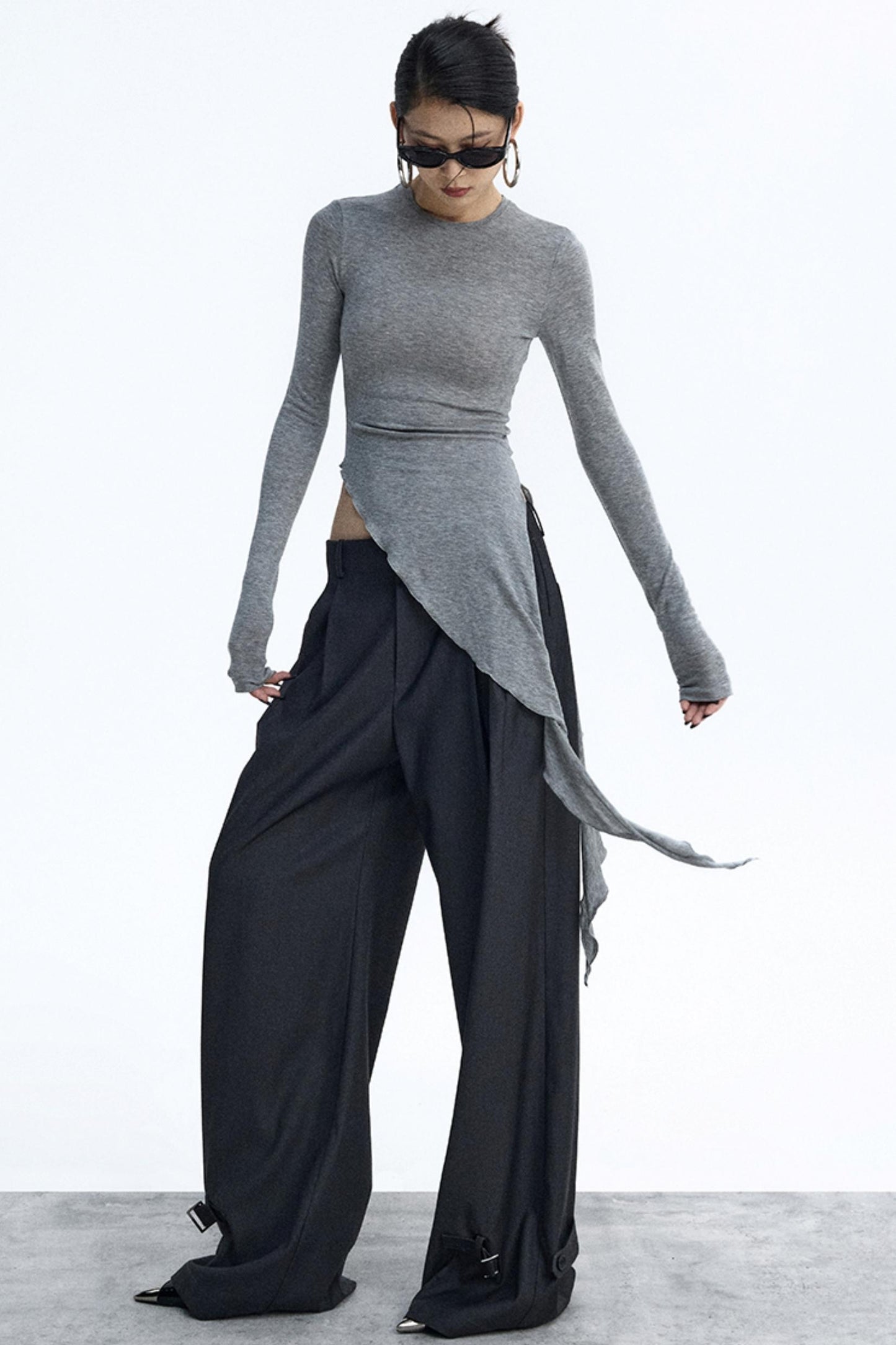 Dark Gray Pleated Suit Pants