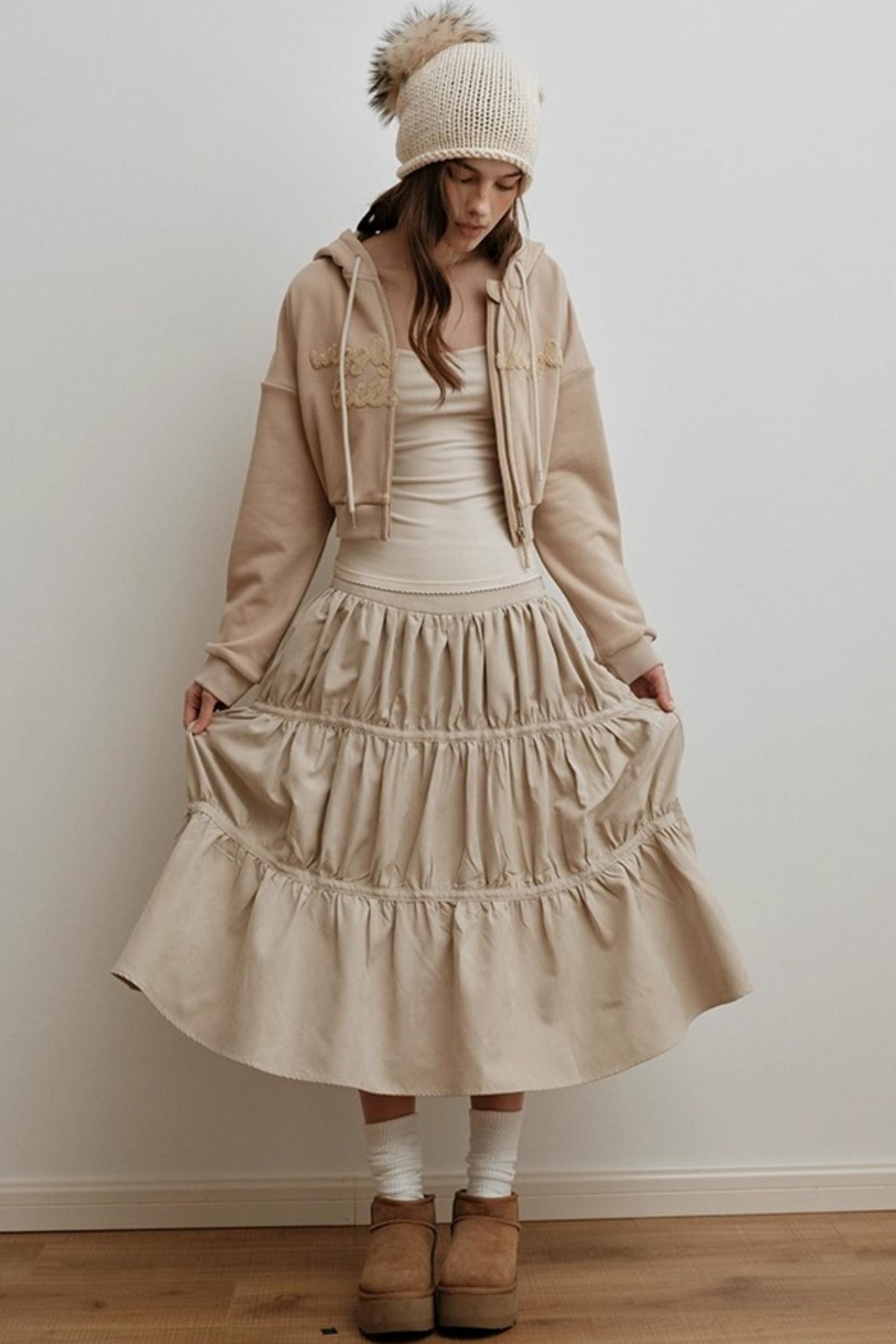 American Retro Suede Spliced Belt Umbrella Skirt