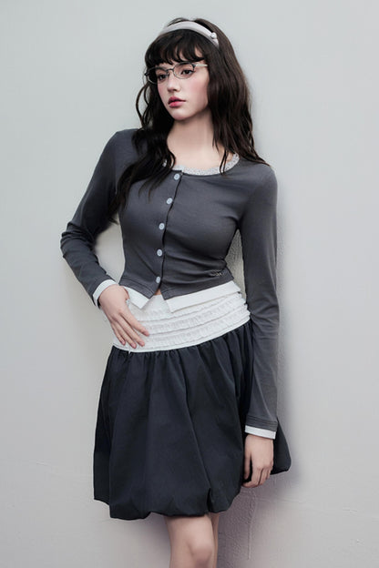 Gray Pleated Midi Skirt