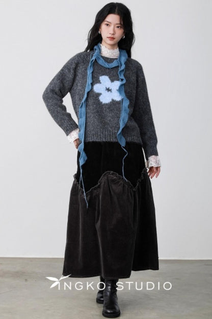 Fog Gray Floral Sweater