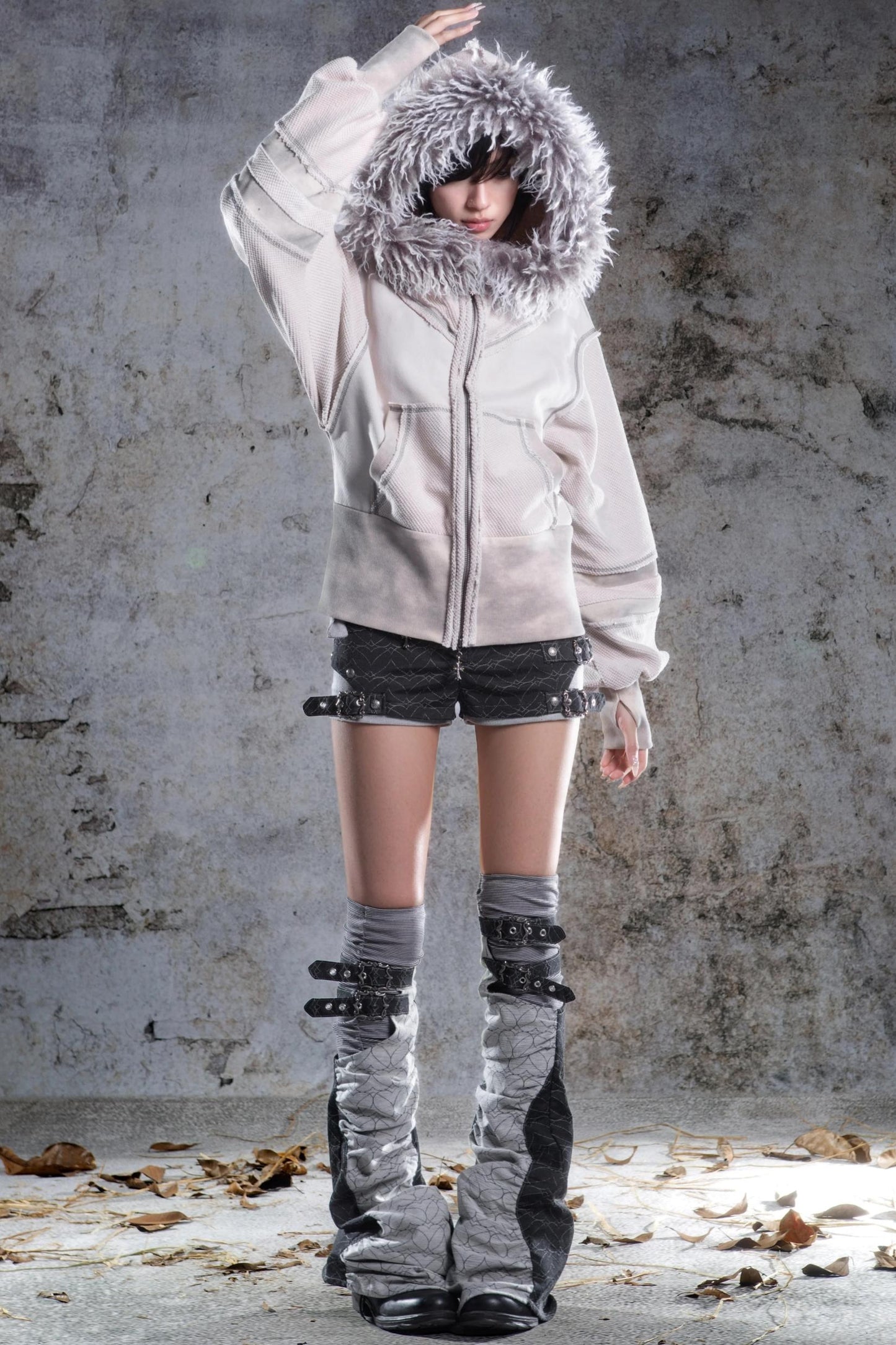 Vintage Lantern Sleeve Hooded Jacket