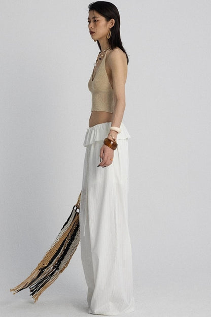 White Lace Drawstring Wide-Leg Pants