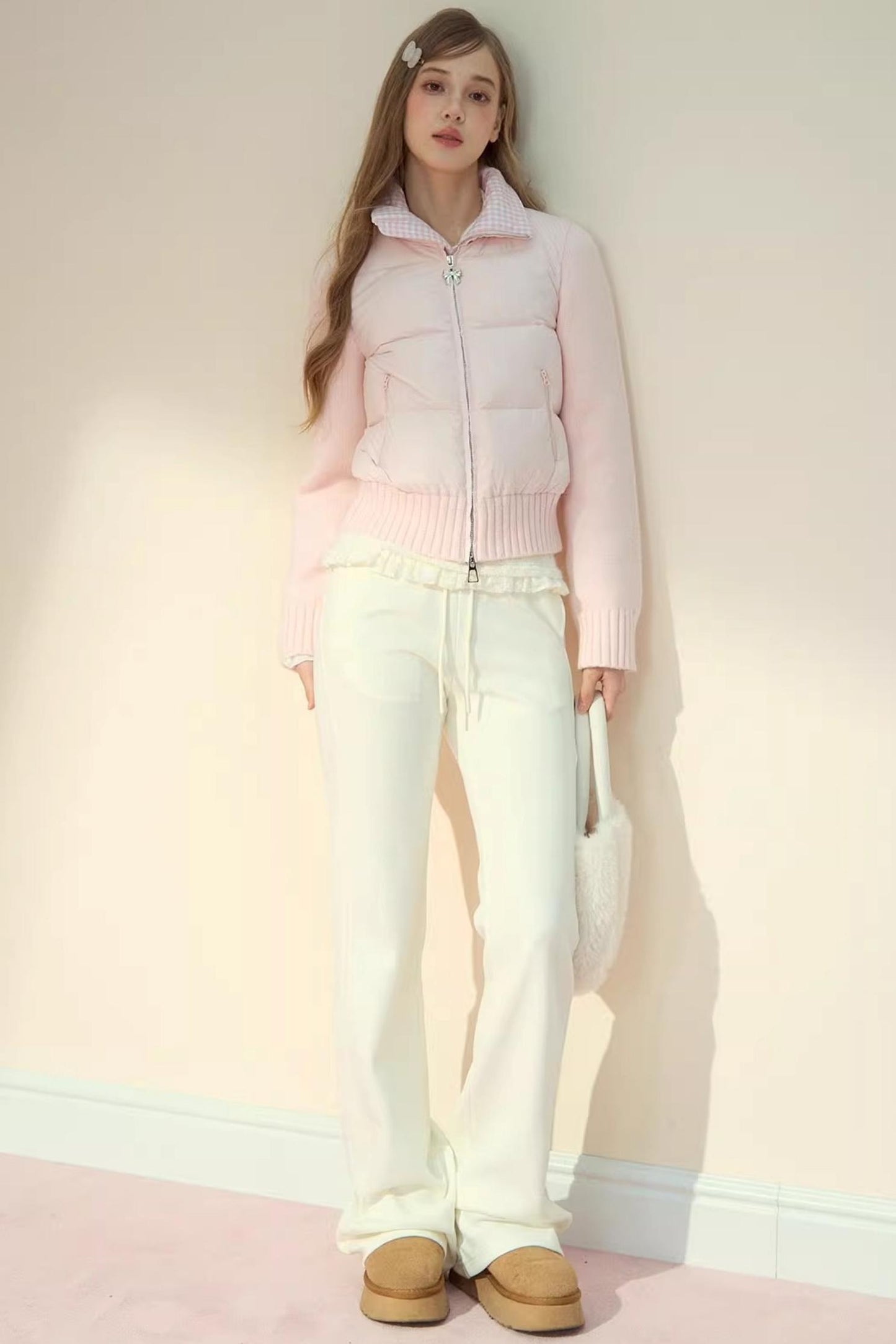 Pink Cloud Knitted Patchwork Jacket