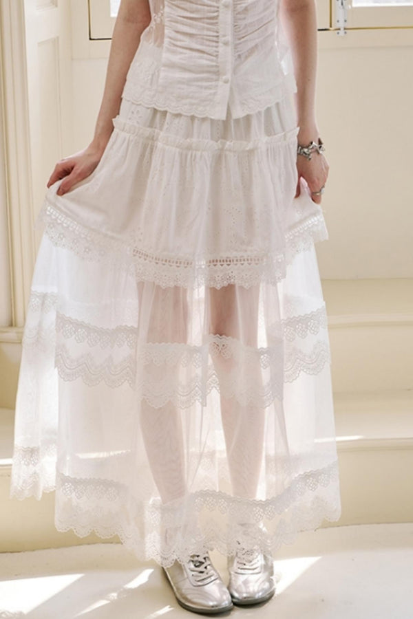 Layered Lace Floral Bustier Skirt