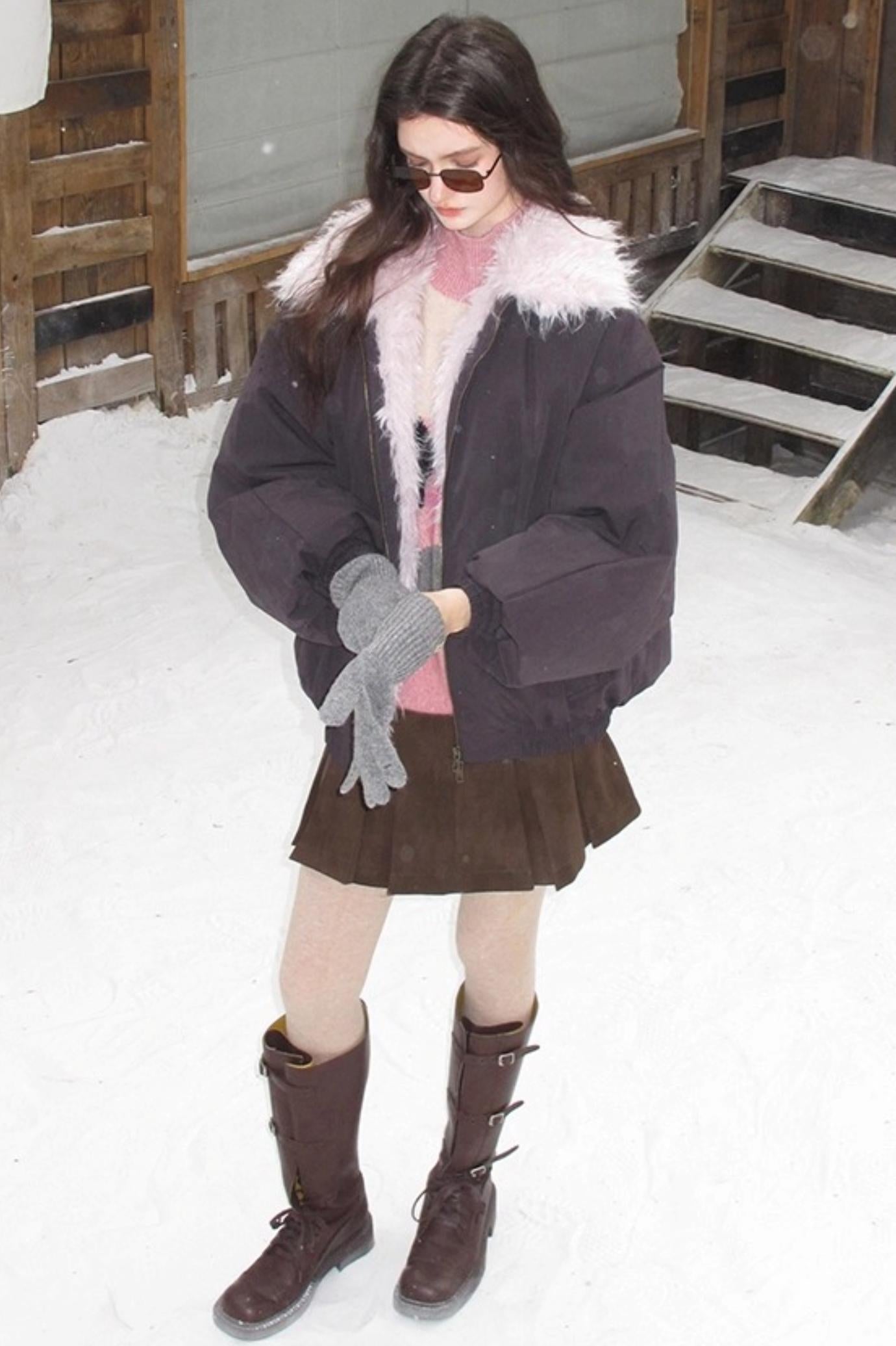 Vintage Distressed Leather Pleated Skirt