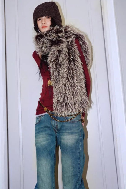 Vintage Lace-up Plush Scarf