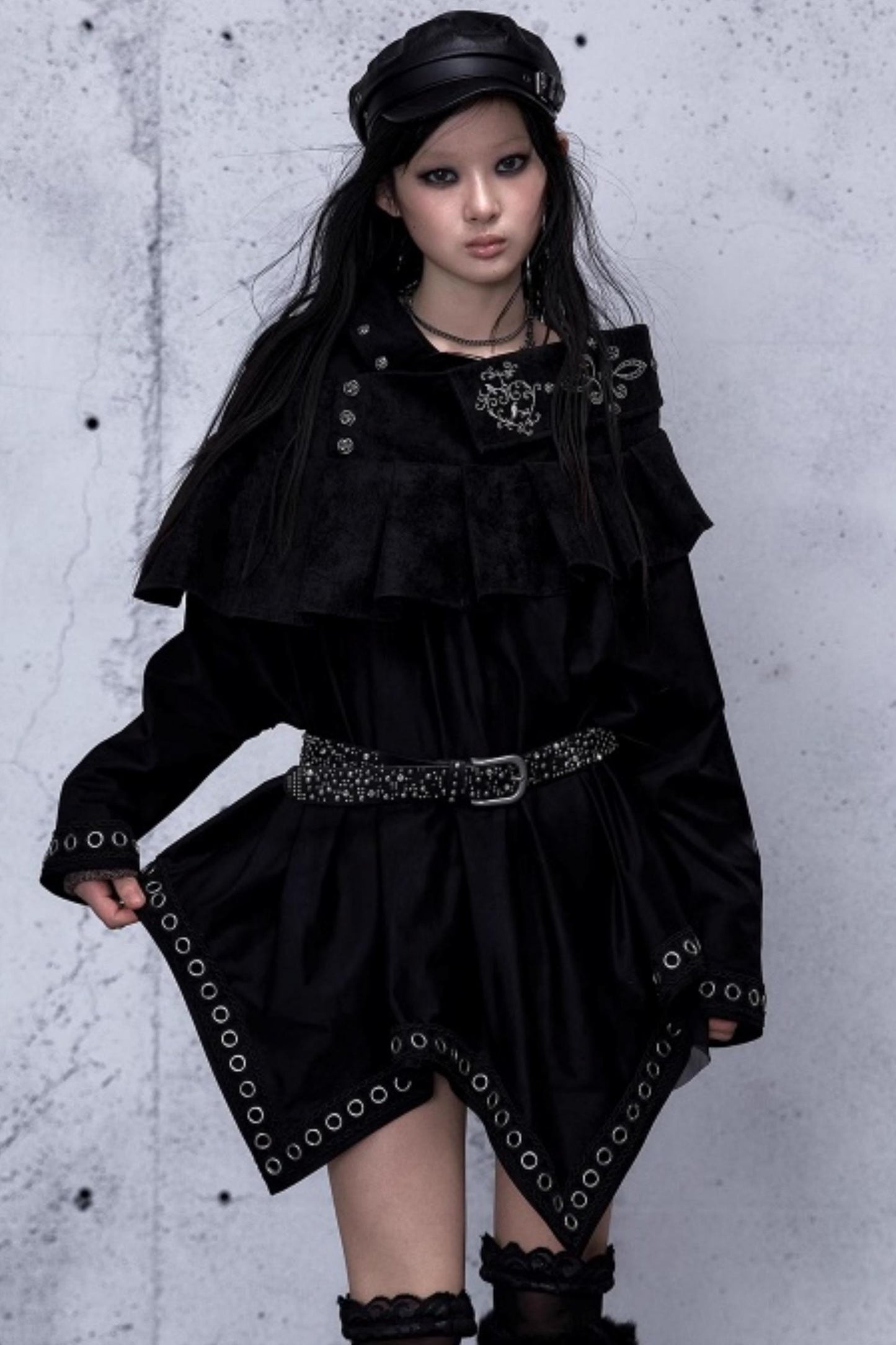 Dark Punk Patchwork Midi Skirt