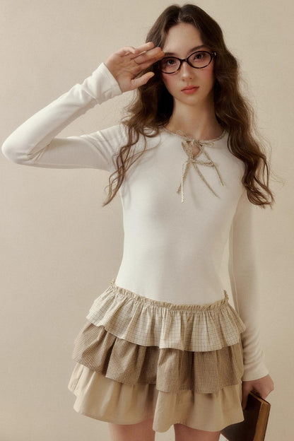 Retro Plaid Knit Tutu Skirt Dress