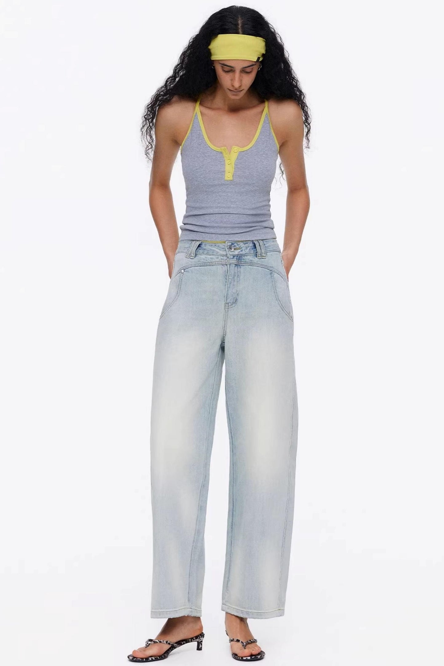 Grey contrast trim slim-fit tank top for women