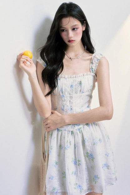 Lemon Summer Floral Suspender Dress
