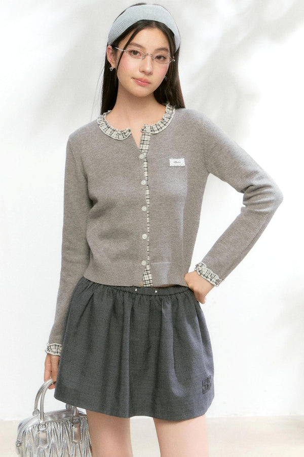 Knitted Plaid Cardigan Sweater Set-Up