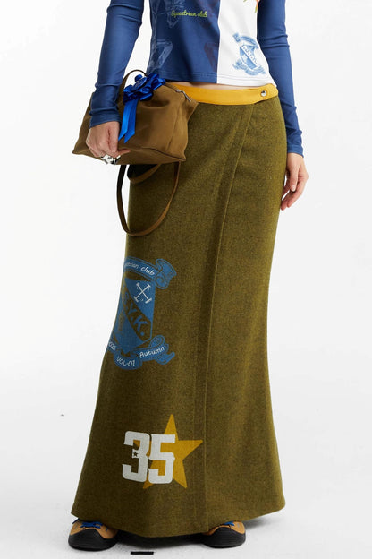 Olive Woolen Long Skirt