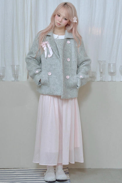 Light Grey Water Ripple Woolen Coat