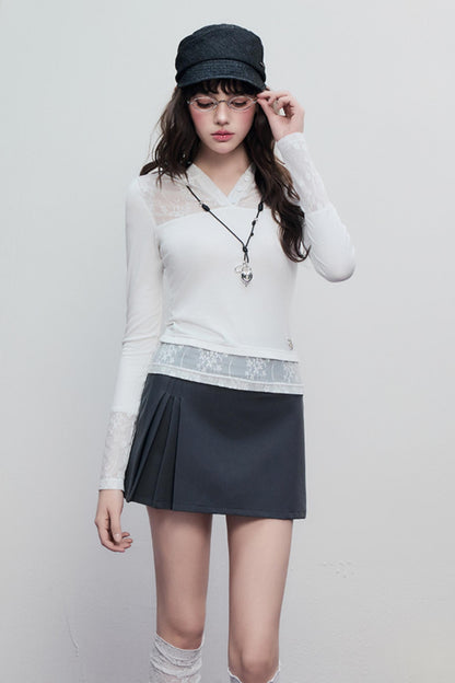 Skeleton Lace Hooded Polo Top