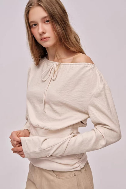 Slanted Shoulder Patchwork Top