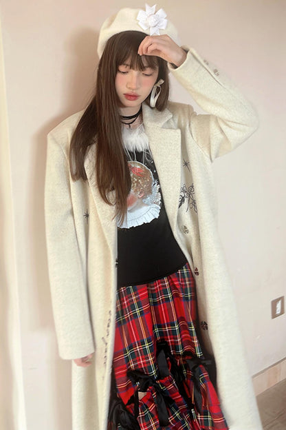 Vintage Angel Print Fur Collar Long Sleeve T-Shirt