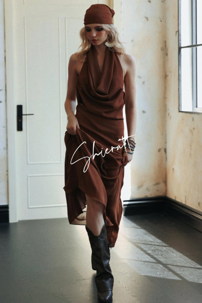 Caramel Swing Halter Dress