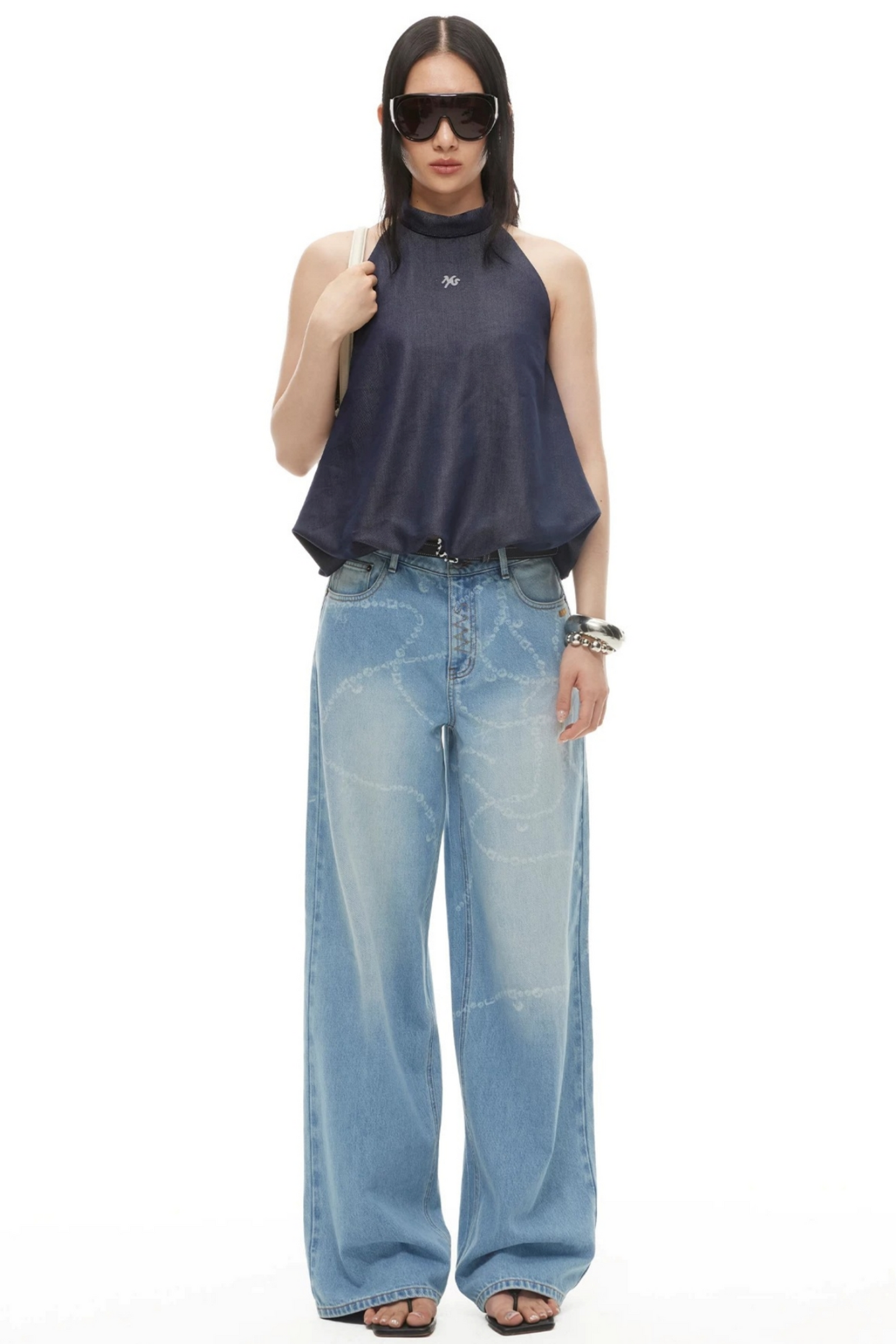 Wide-Leg Diamond Chain Jeans