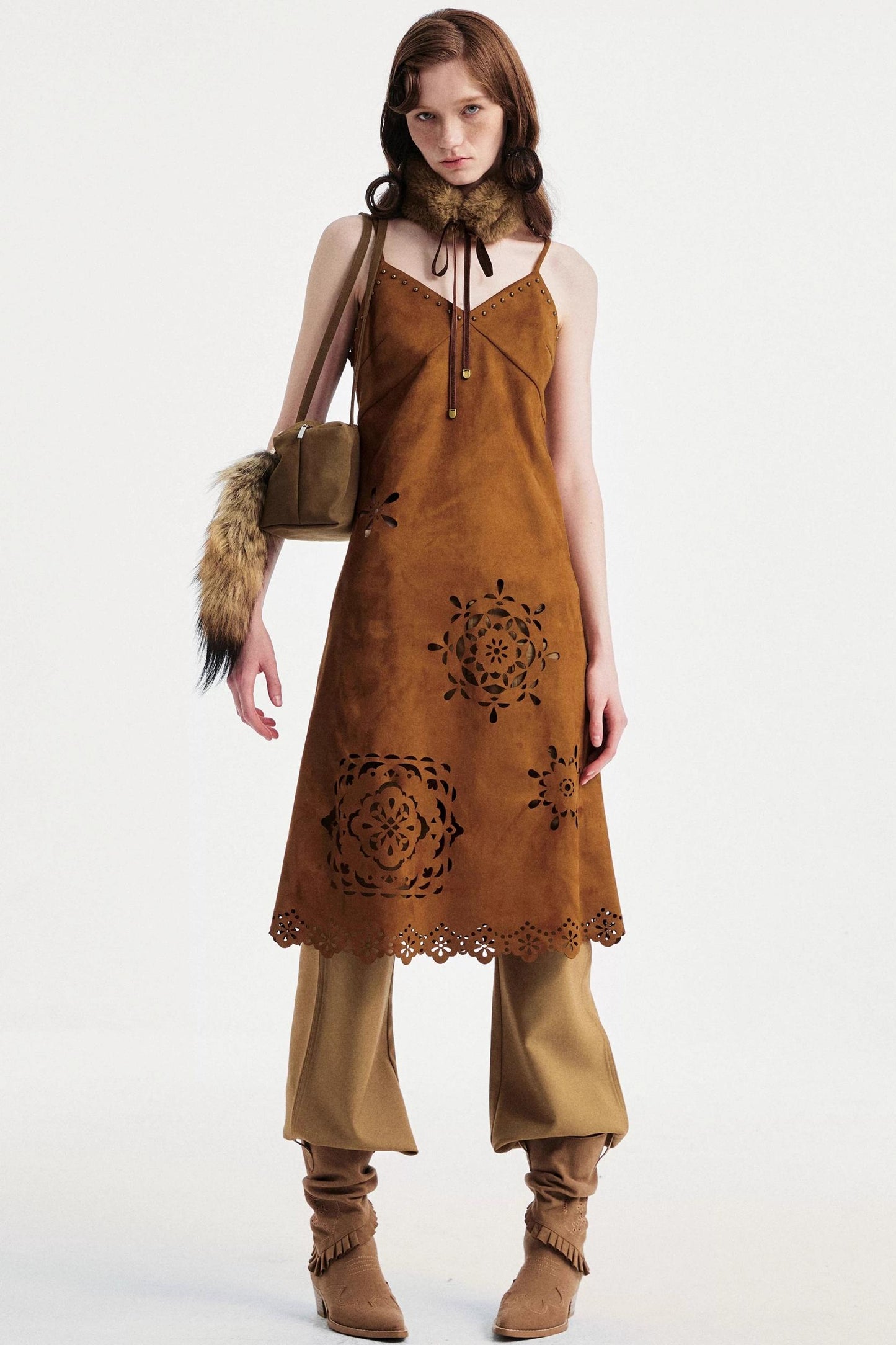 Two-Tone Lace Suede Dress