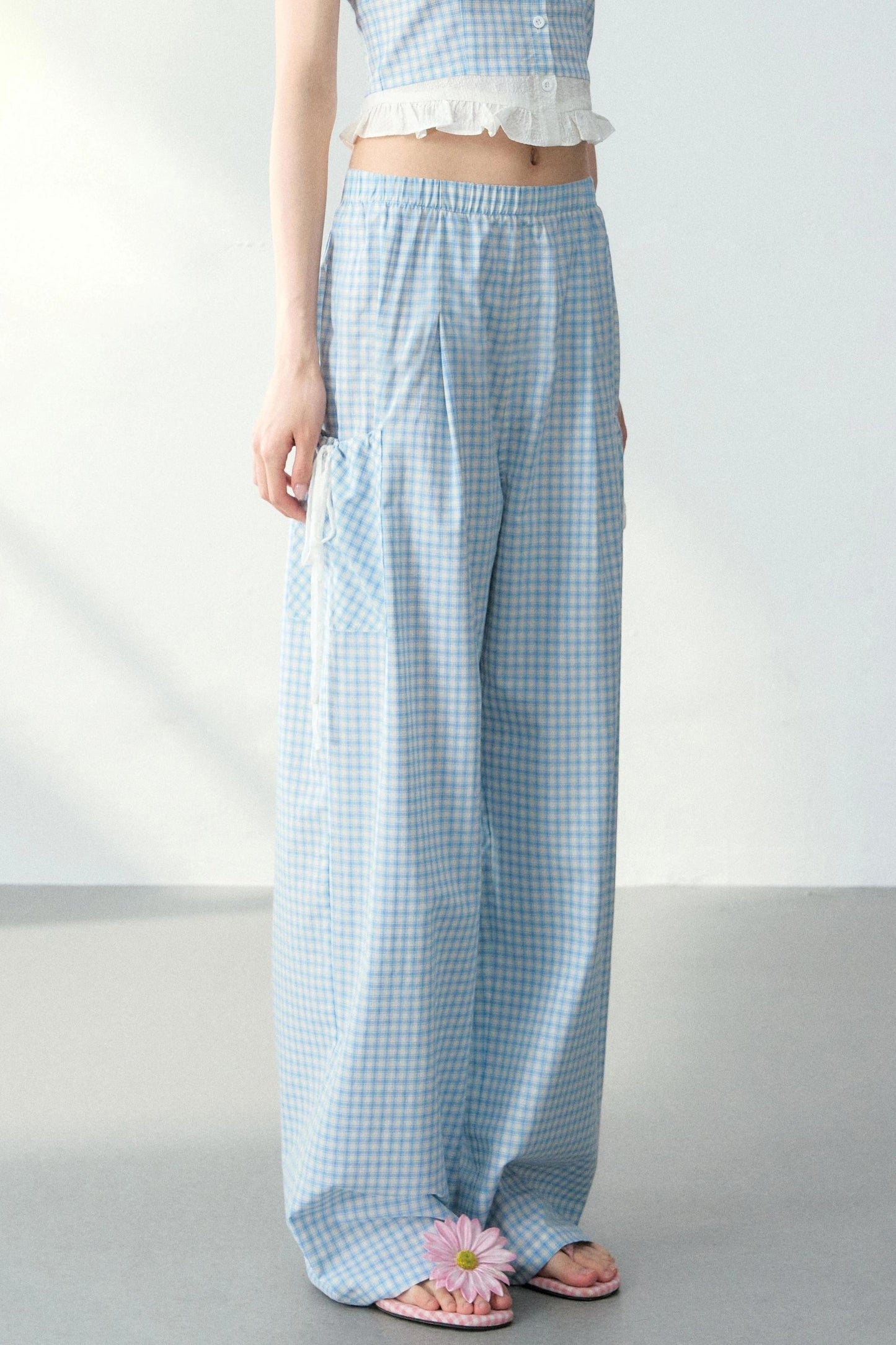 Blue Plaid Off-Shoulder Top Set-Up