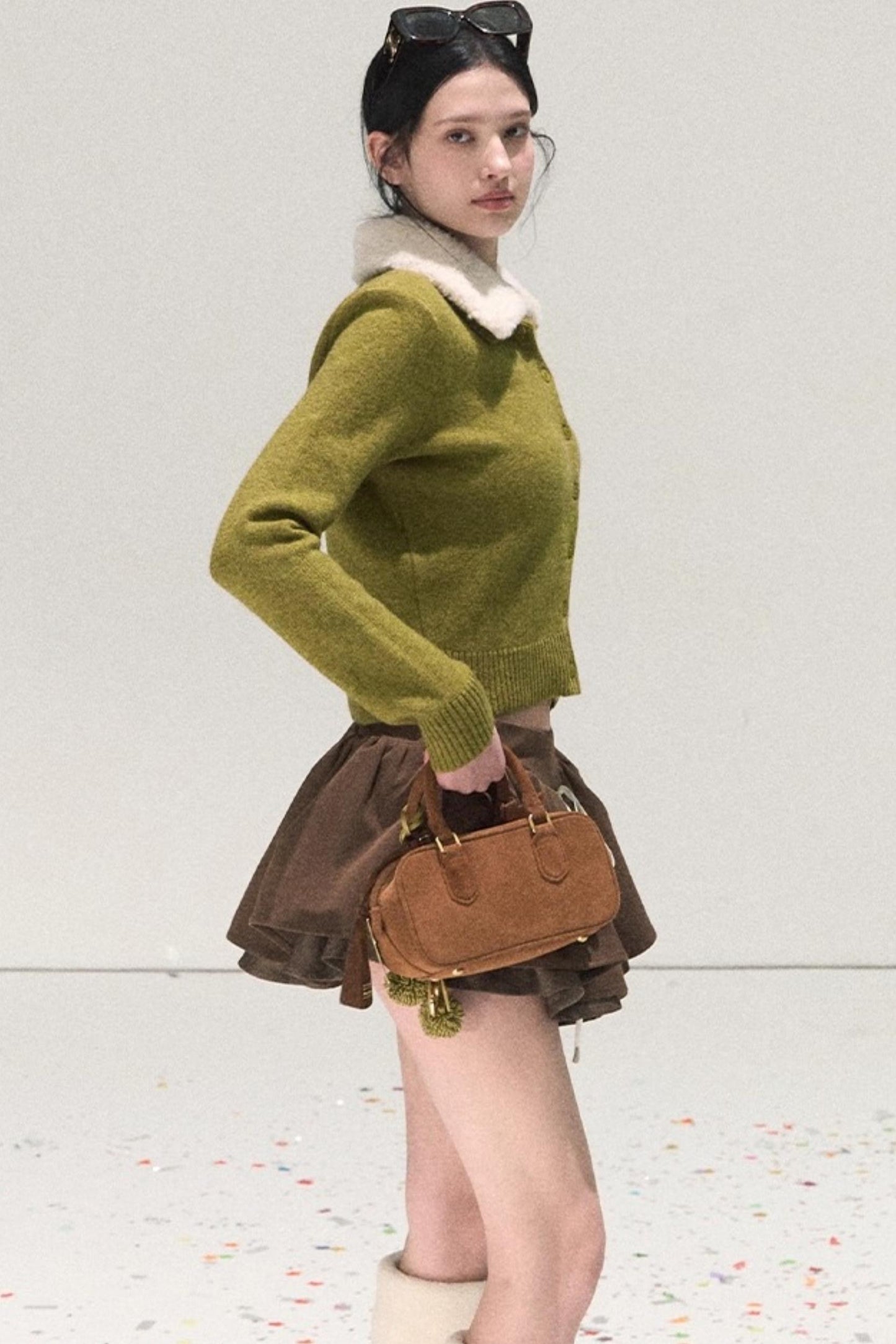 Plaid Color-Blocked Puffy Skirt