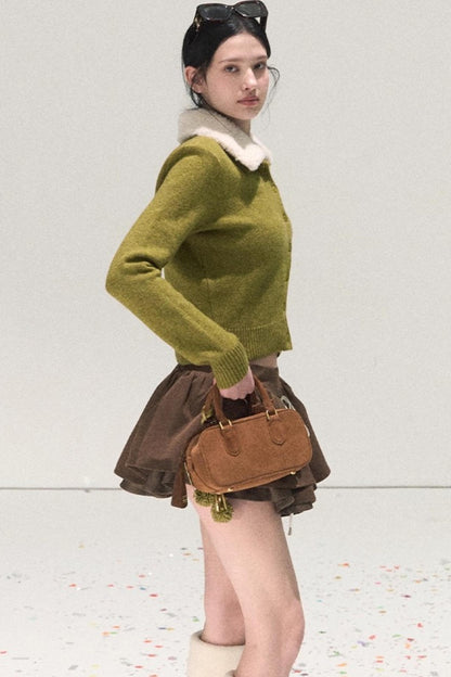 Plaid Color-Blocked Puffy Skirt