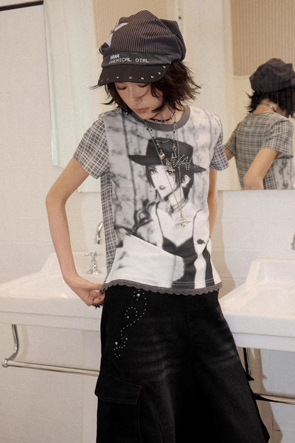 Portrait Plaid Rhinestone Top