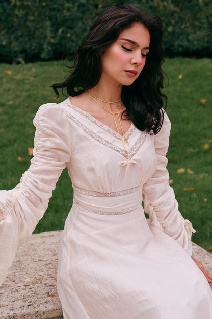 French court style V-Neck Satin Dress