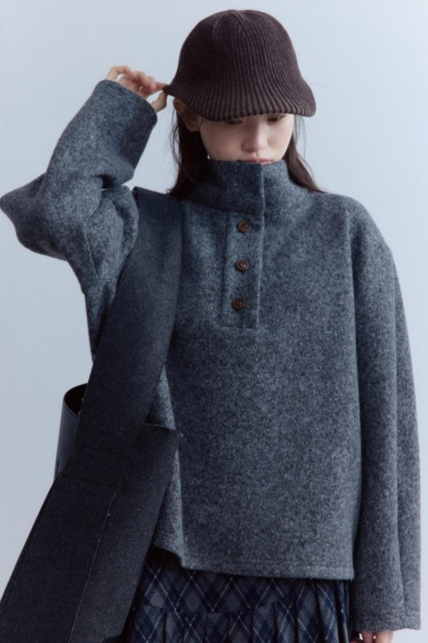 Carbon Gray Plush Wool Knit Set-Up