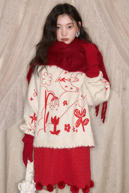 Snowy Field Tulip Embroidery Top